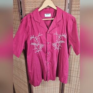 Old Navy Fuchsia Button Down Short Sleeve Shirt with Embroidery